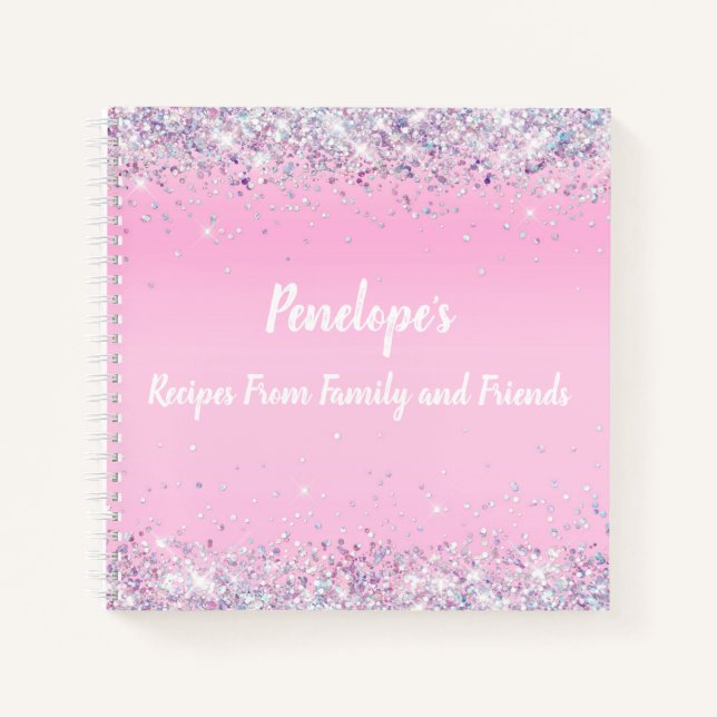 Rosa Holographic Glitzer Monogram Rezepte Notebook Notizbuch (Vorderseite)