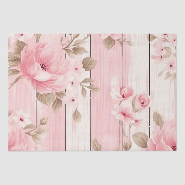 Rosa Holz Shabby Chic Decoupage Print Seidenpapier (Vorderseite)