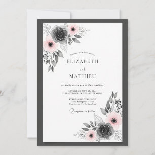 Rosa Holzkohle Serene Botanische Hochzeit Einladung