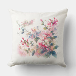 Rosa Honeysuckles Wasserfarbe (weißer Hintergrund) Kissen