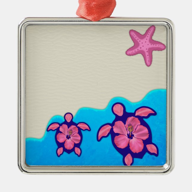 Rosa Honu Schildkröten Silbernes Ornament (Vorne)