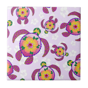 Rosa Honu Turtles Hibiskus Blume Fliese