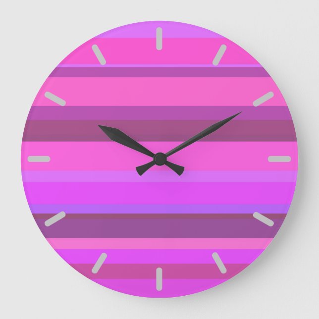 Rosa horizontale Streifen Große Wanduhr (Vorderseite)