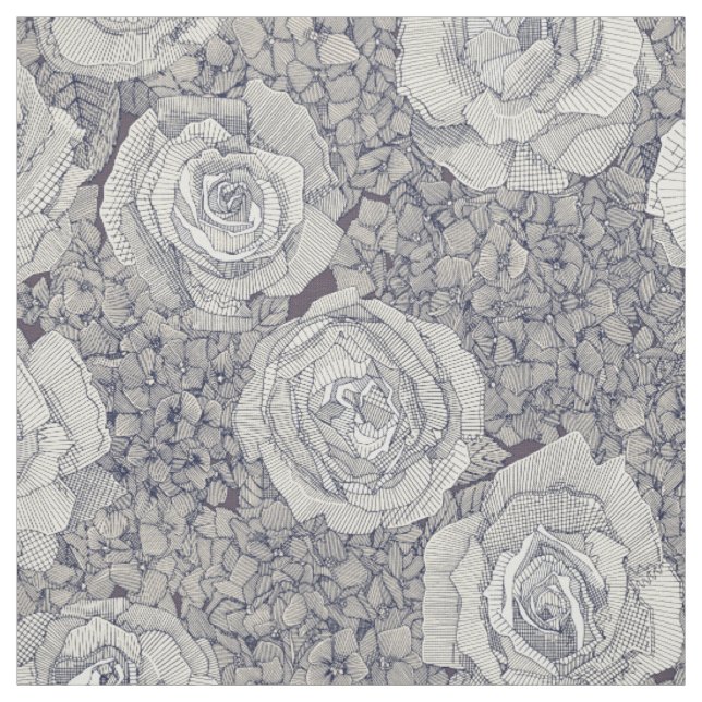 rosa Hortensie Perle Navy Pflaume Stoff (Muster)