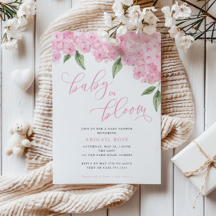 Rosa Hortensien-Baby in Blüte Baby Shower Einladung