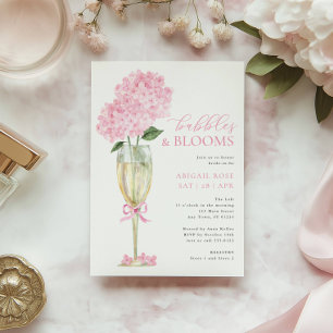 Rosa Hortensien-Blasen und -Blüten Champagnerglas Einladung