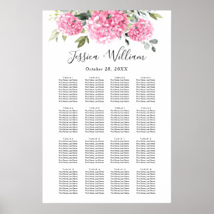 Rosa Hortensien-Blumen 16 Tische SITZPLAN Poster