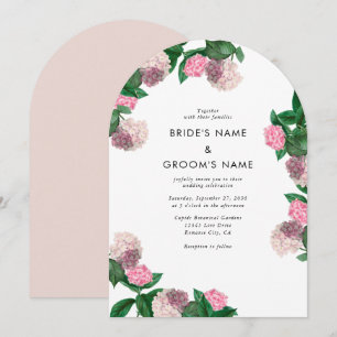 Rosa Hortensien-Blumen-Grün-Architektur-Hochzeit Einladung