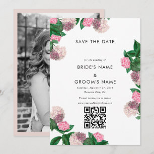 Rosa Hortensien-Blumen-Grün-Foto-Hochzeit Save The Date