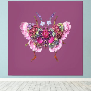 Rosa Hortensien-Blüten-Schmetterlings-Collage Leinwanddruck