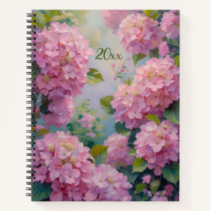 Rosa Hortensien Florales Spiralbuch Frühling Notizbuch