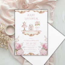 Rosa Hortensien Vintage-Baby-Shower-Einladung
