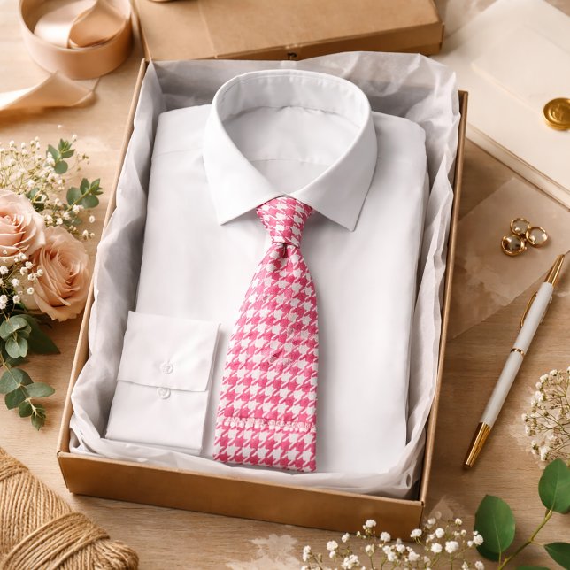 Rosa Houndstooth-Muster Klassischer preppy Stil Krawatte (Von Creator hochgeladen)