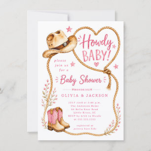 Rosa Howdy-Baby-Shower-Einladung Einladung