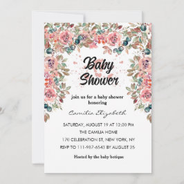 Rosa Hübsche Aquarell Blume Kinderdusche Einladung