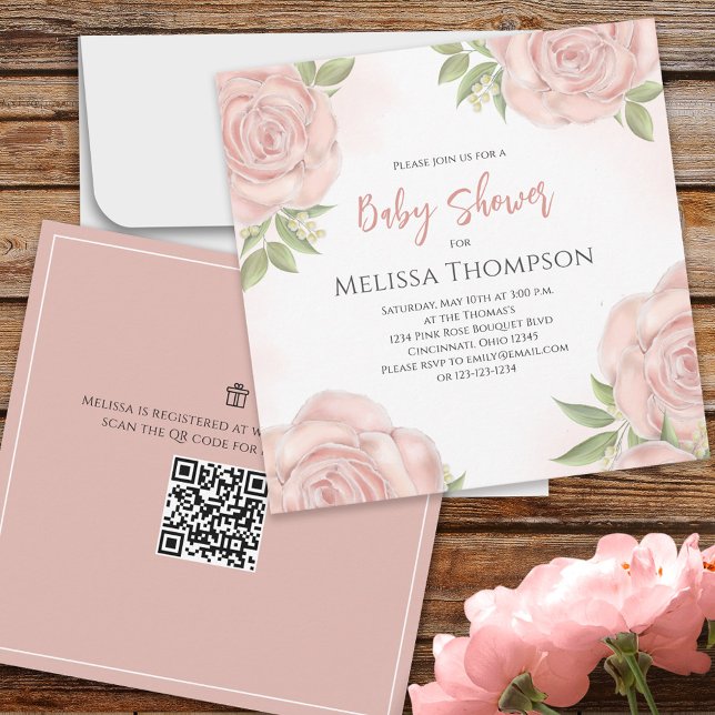 Rosa Hübscher Botanischer Baby Rose Bouquet QR Cod (Von Creator hochgeladen)