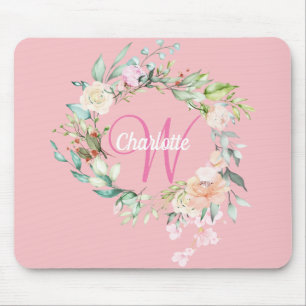 Rosa hübsches initiales Schriftmonogramm Rosen flo Mousepad