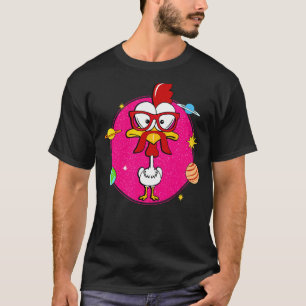 Rosa Huhn mit Schnurrbart und Sonnenbrille im Welt T-Shirt