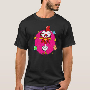Rosa Huhn mit Schnurrbart und Sonnenbrille im Welt T-Shirt