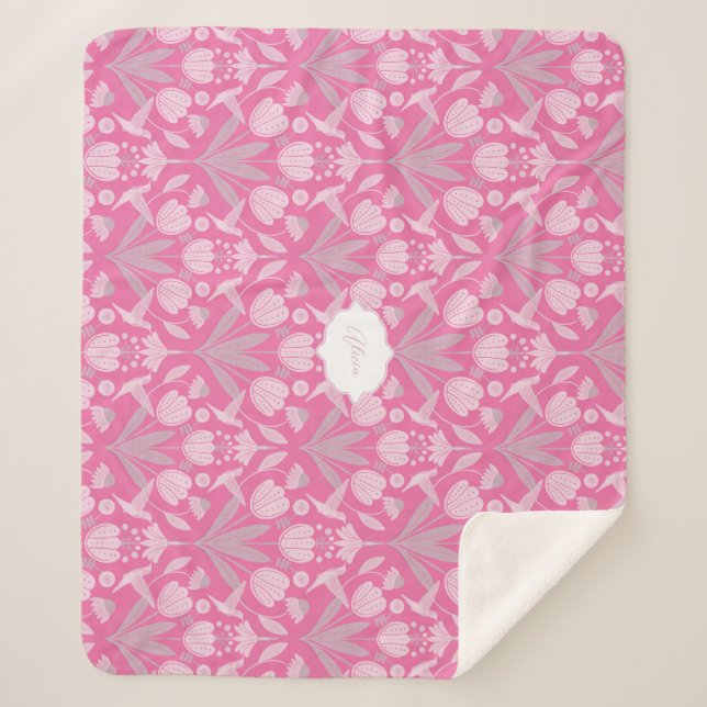 Rosa Hummingbird Coquette Personalisiert Sherpadecke (Vorderseite)