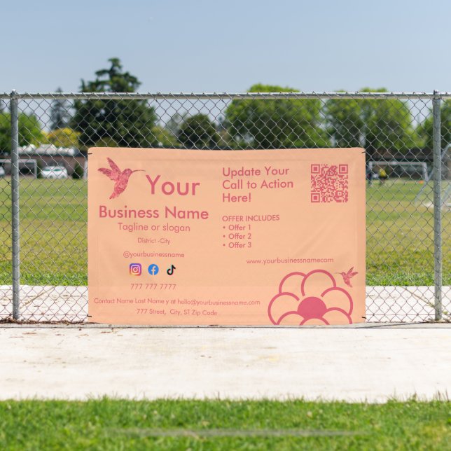Rosa Hummingbird Logo QR Code Peach Fuss Business Banner (InSitu)