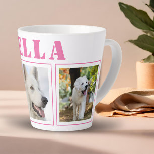 Rosa Hund 3 Foto-Collage mit Namen Milchtasse