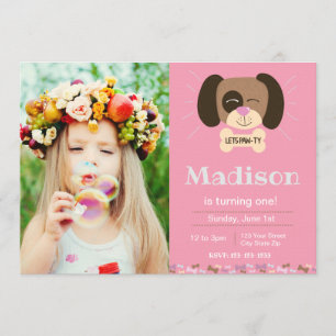 Rosa Hund Pawty Geburtstag Einladung