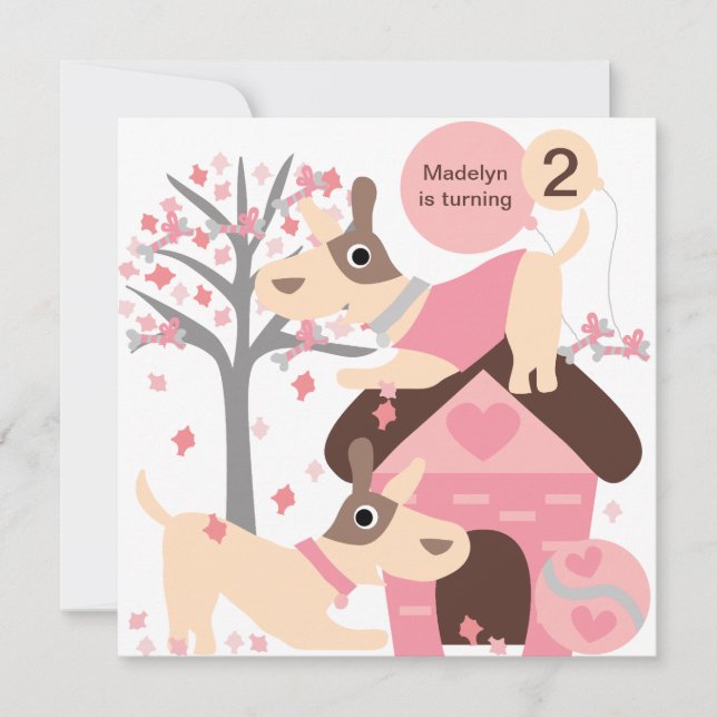 Rosa Hündchen-kundenspezifische Einladung (Vorderseite)