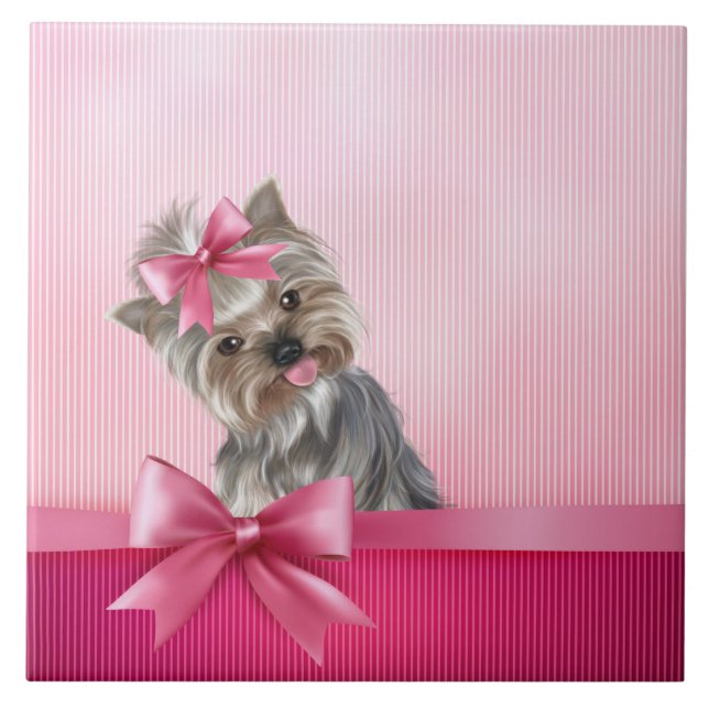 Rosa Hündchen Yorkshire-Terrier Prinzessin-Yorkie Fliese (Vorderseite)