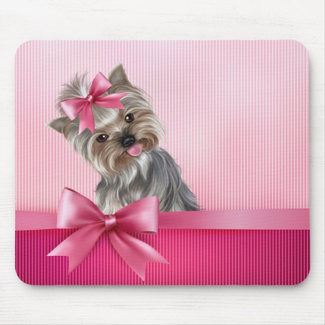 Rosa Hündchen Yorkshire-Terrier Prinzessin-Yorkie Mousepad (Vorne)