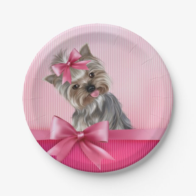 Rosa Hündchen Yorkshire-Terrier Prinzessin-Yorkie Pappteller (Vorderseite)