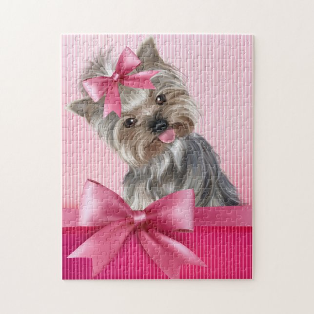 Rosa Hündchen Yorkshire-Terrier Prinzessin-Yorkie Puzzle (Vertikal)