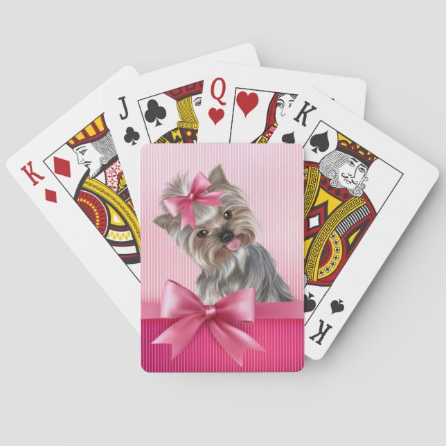 Rosa Hündchen Yorkshire-Terrier Prinzessin-Yorkie Spielkarten (Rückseite)