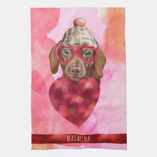 Rosa Hunde Liebhaber Valentinstag Geschenk Brauner Geschirrtuch
