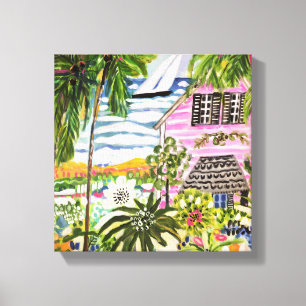 Rosa Hütte an der Bucht I Leinwanddruck