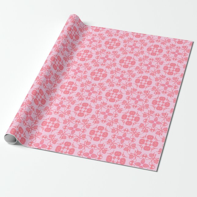 Rosa Hütte Blumenblättriges Wrapping Paper Geschenkpapier (Ungerollt)