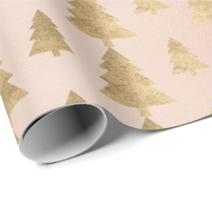 Rosa Hütte Gold Weihnachtsbaum Minimal Geschenkpapier