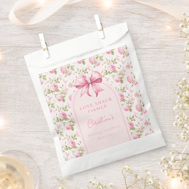 Rosa Hütte Rose mit Bow Coquette Brautparty Geschenktütchen (Ausgeschnitten)