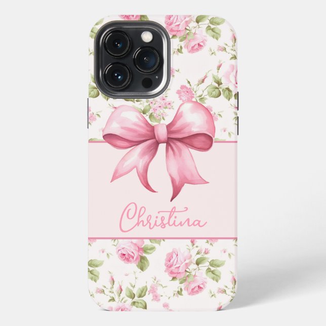 Rosa Hütte Rose mit Bow Coquette iPhone Hülle (Rückseite)