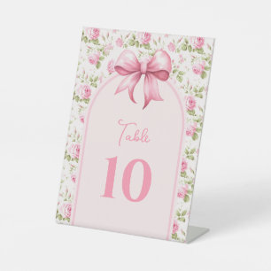 Rosa Hütte Rose mit Bow Coquette Tischnummer Sockelschild