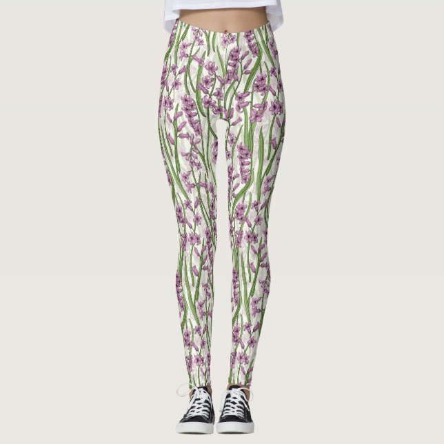 Rosa Hyacinth-Blume auf natürlichem Weiß Leggings (Vorderseite)