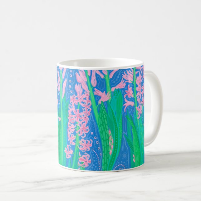 Rosa Hyacinths Frühlingsblumen Blumengemälde Kaffeetasse (VorderseiteRechts)