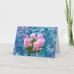 Rosa Hyazinthen auf blauem Mosaik Ostern Feiertagskarte