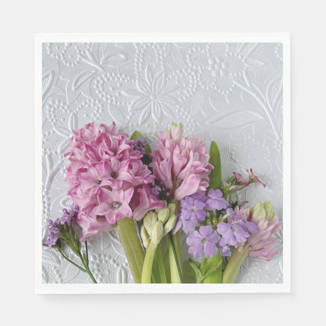 Rosa Hyazinthen mit Verbena Serviette (Vorderseite)