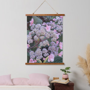 Rosa Hydrangea Aspera Floral Wandteppich Mit Holzrahmen