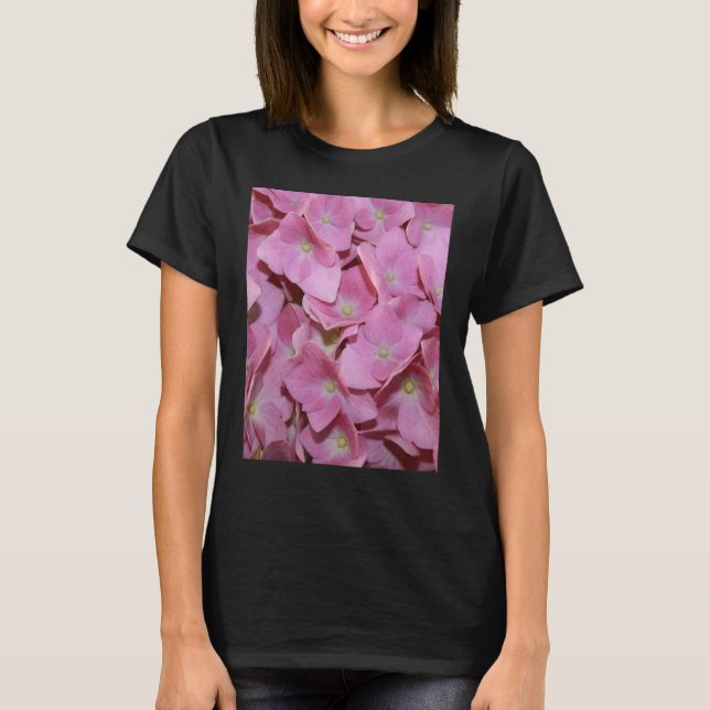 Rosa Hydrangea-Blume Nah T-Shirt (Vorderseite)