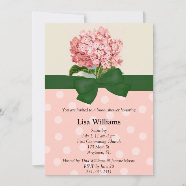 Rosa Hydrangea Bridal Dusche Einladung (Vorderseite)