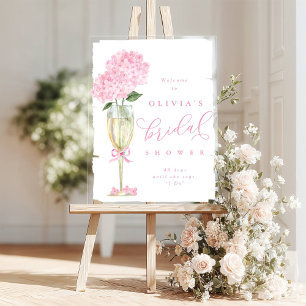 Rosa Hydrangea & Champagner Dusche - Willkommen in Acrylschild