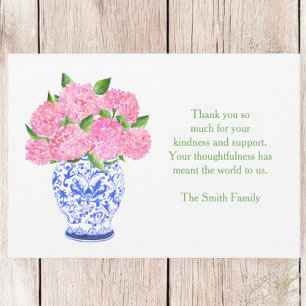 Rosa Hydrangea-Chinoiserie-Vase Beileid Dankeschön Mitteilungskarte