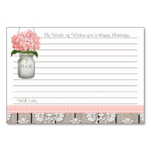 Rosa Hydrangea-Mason-Glas Worte des Ratschlags Tischnummer